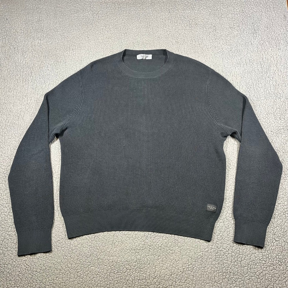 Rag & Bone Mens XXL Ribbed Cotton Crewneck Sweater Charcoal Grey 100% Cotton